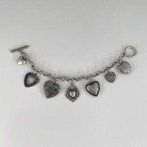 American Eagle Heart Charm Bracelet | Antiqued Finish | Vintage 7.5 in. L